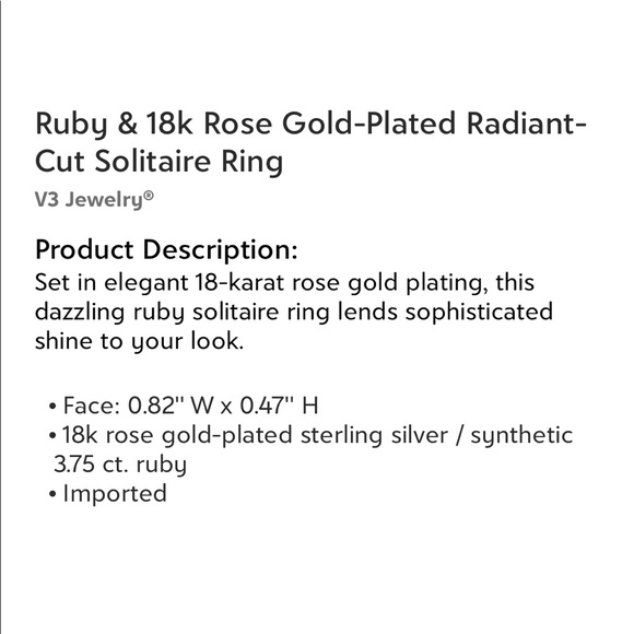 NWOT Ruby & Rose Gold-Plated Silver Ring Size 7 - Picture 7 of 8